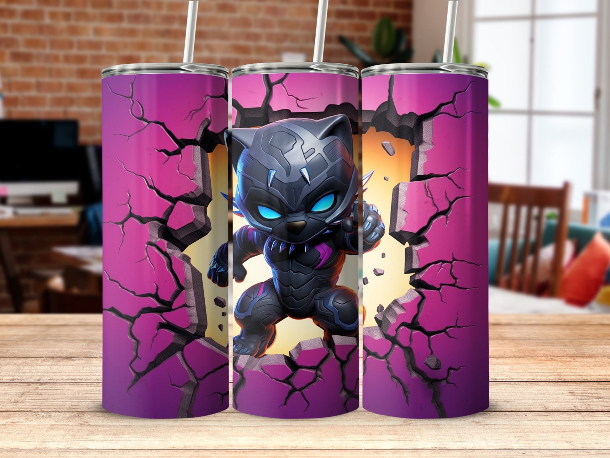 Black Panther Artwork Shattering Purple Background Tumbler