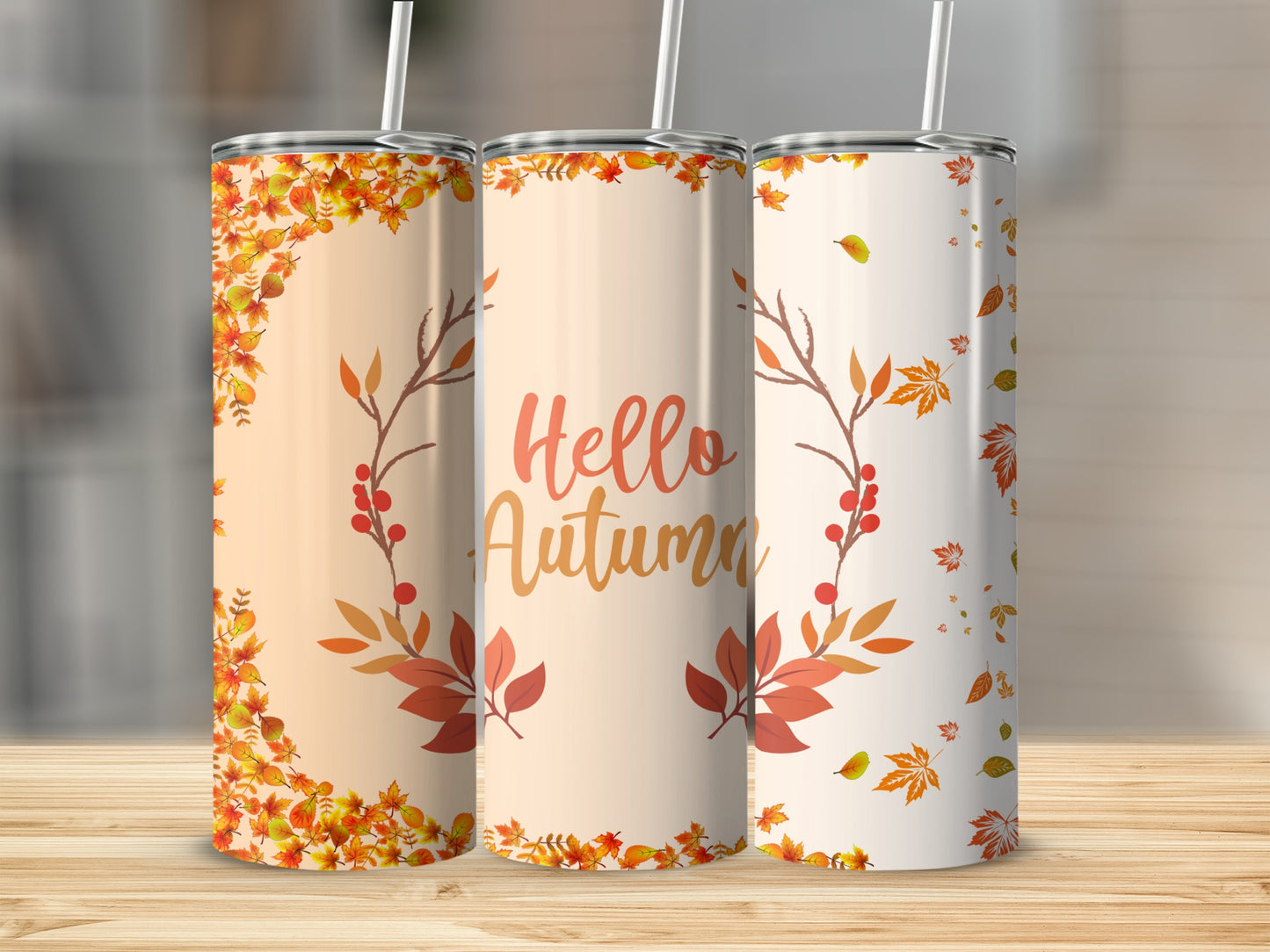 Autumn Hello Autumn Leaves Insulated Tumbler Set