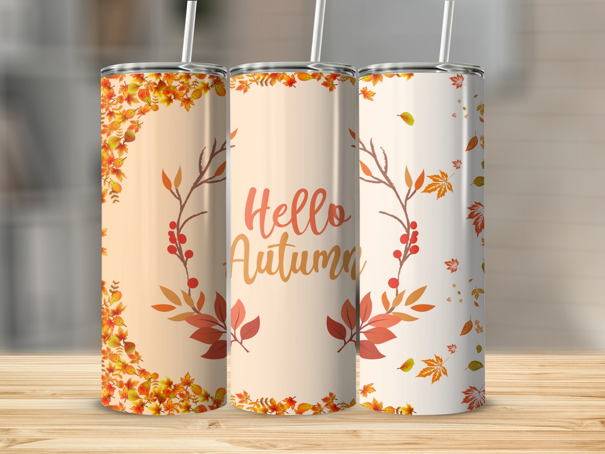 Autumn Hello Autumn Leaves Insulated Tumbler Set