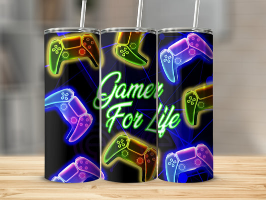 Gamer For Life Colorful Gaming Neon Design tumblers