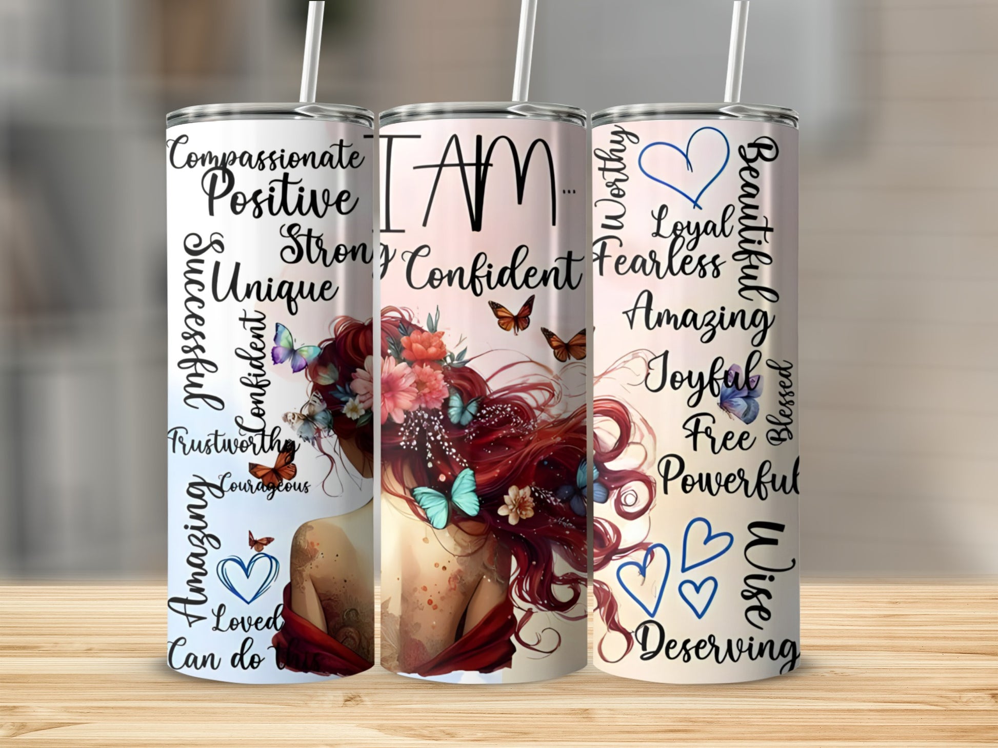 Motivational Words and Red-Haired Woman Tumbler