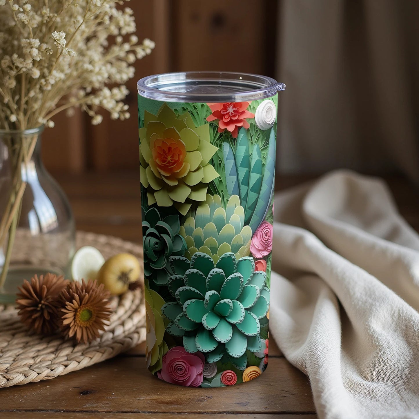 Floral and Succulent Design Insulated Tumbler Cup