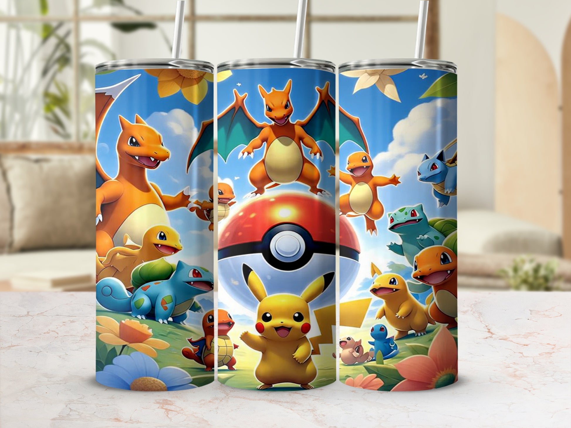 Colorful Character Design Tumbler with Straw Cup