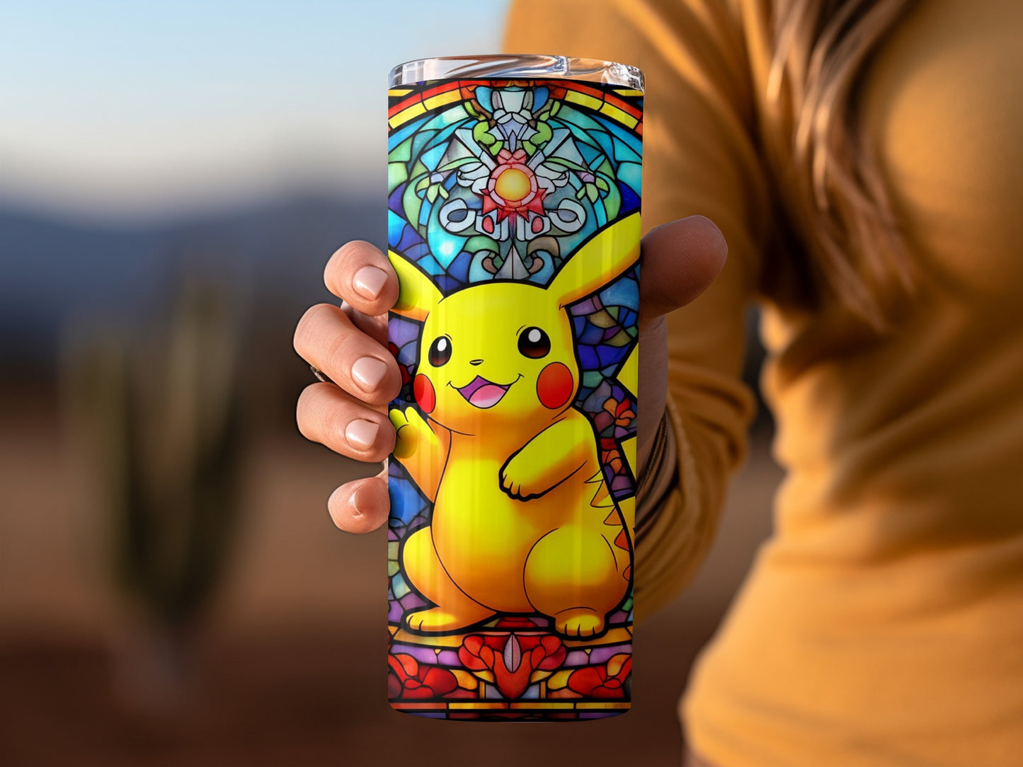 Vibrant Pikachu Stained Glass Art Tumbler Product