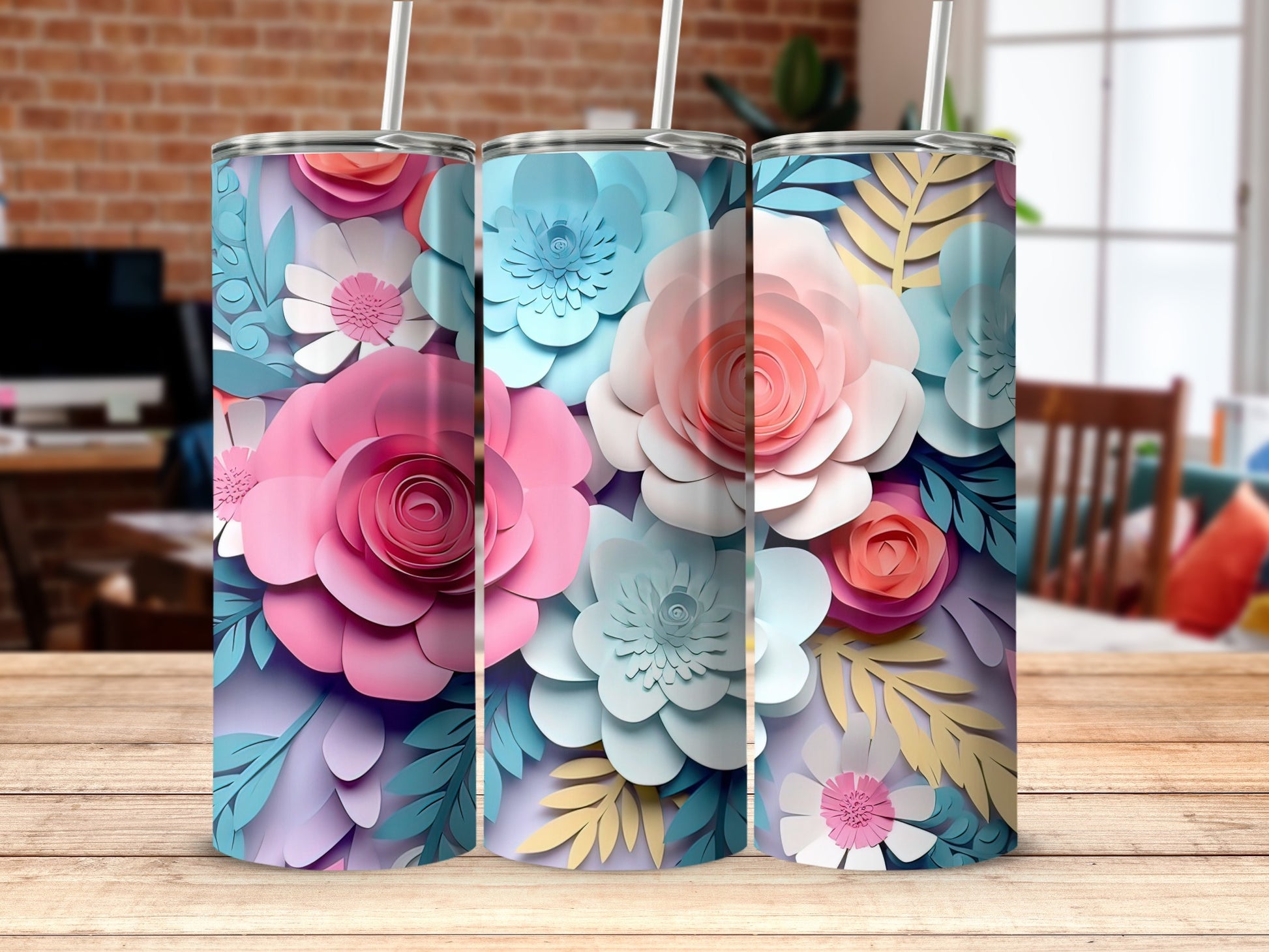 Colorful Floral Art Tumbler with Intricate Flower Designs