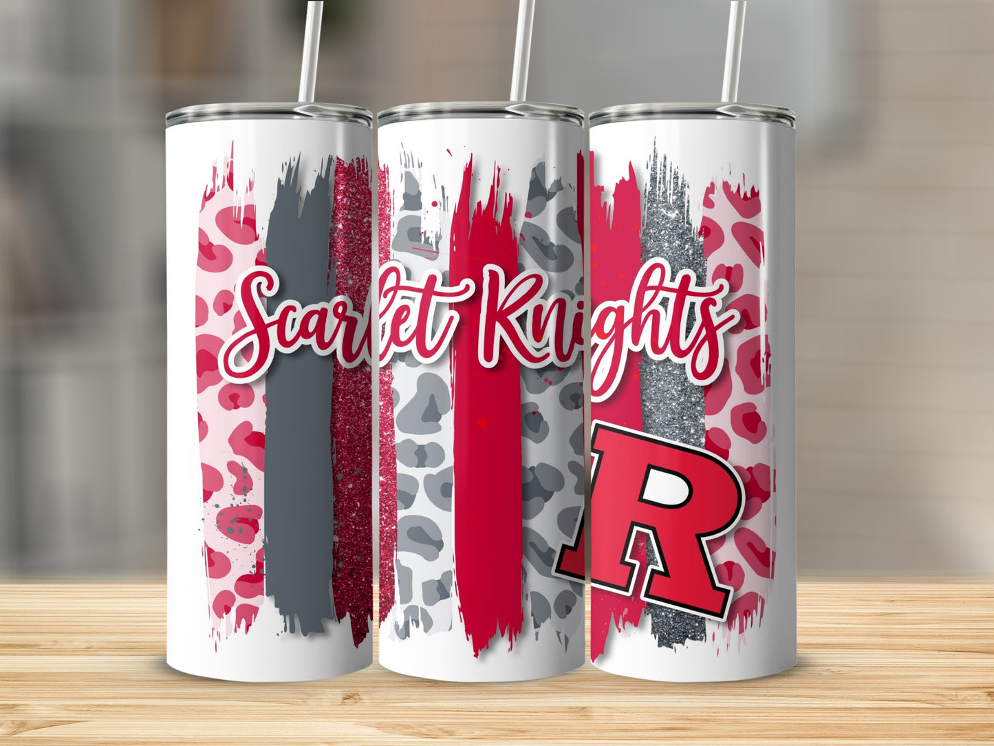 Scarlet Knights Team R Distressed Stripes Design Tumblers