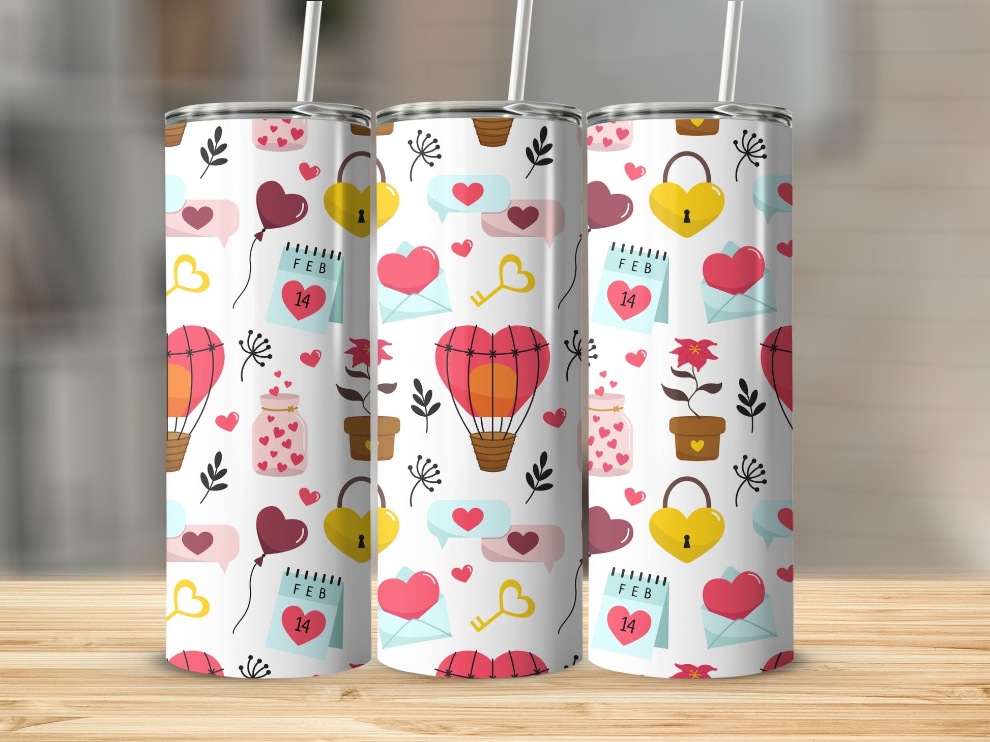 Valentine Hearts and Love Icons Tumbler Design