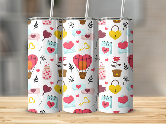 Valentine Hearts and Love Icons Tumbler Design