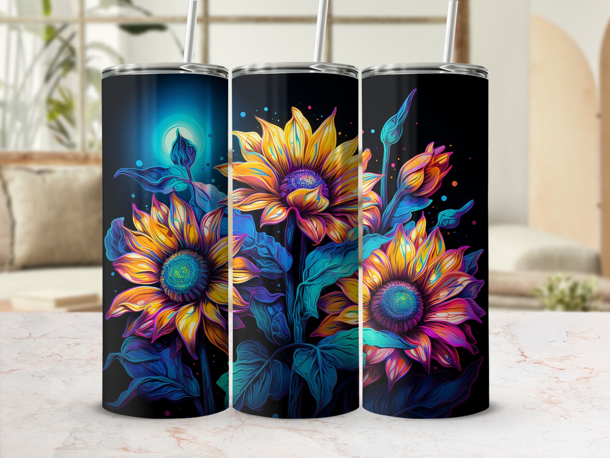 Vibrant Sunflower Art Tumbler for Colorful Drinkware