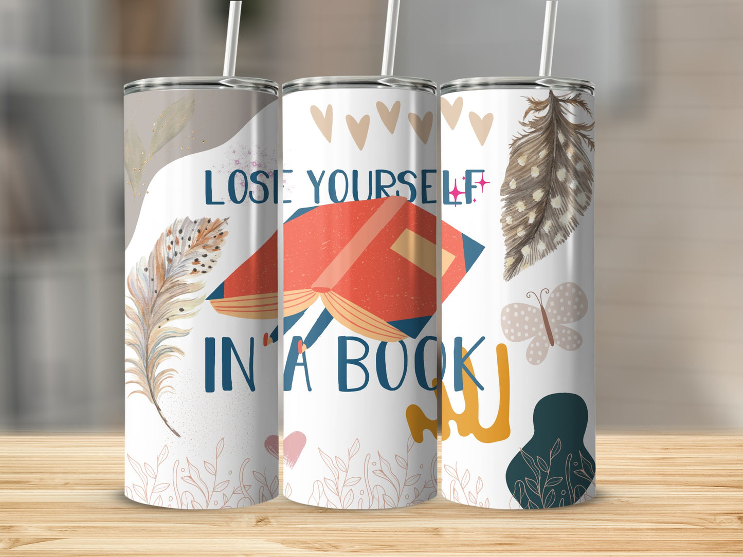 Lose Yourself in a Book with Feather Design Tumbler