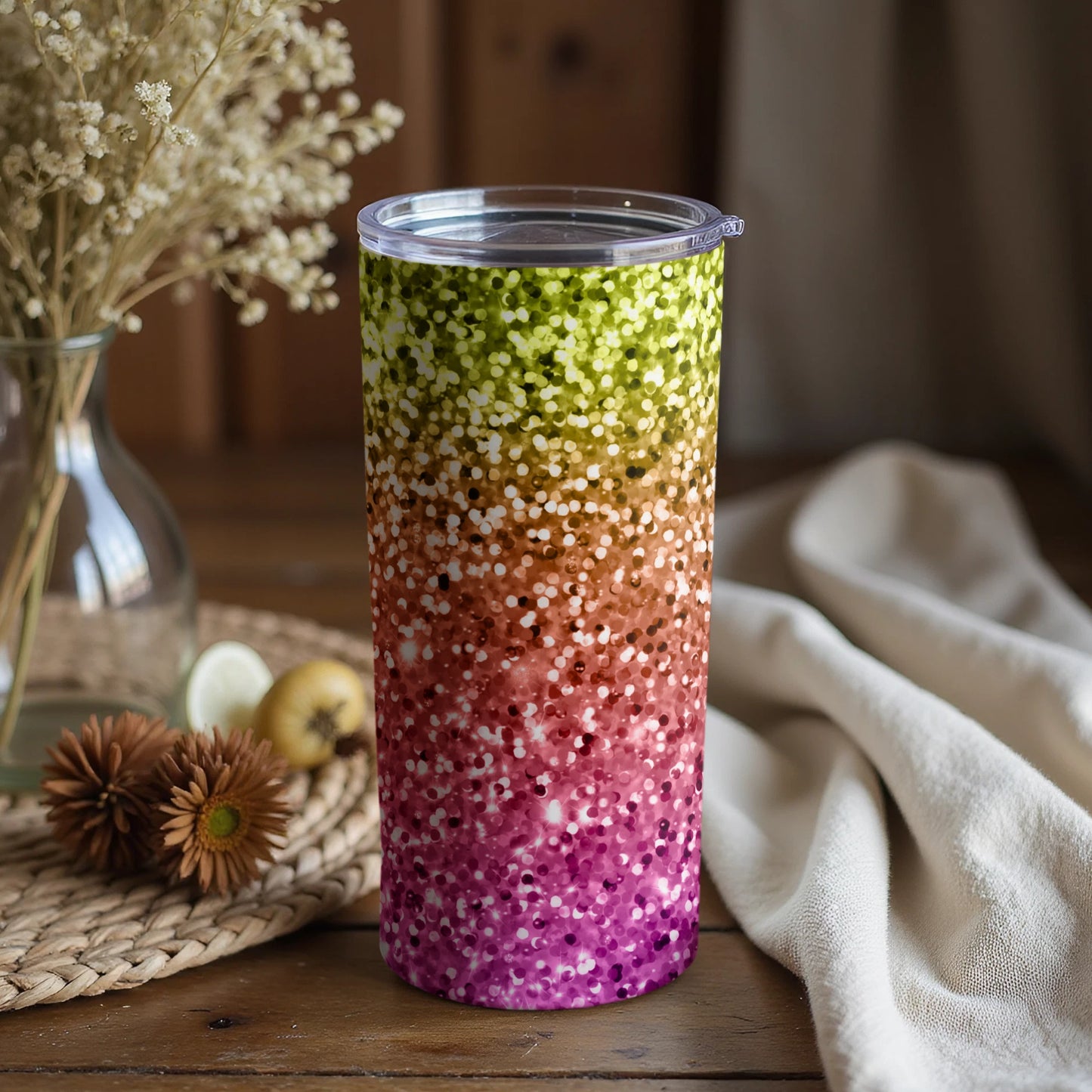 Colorful Glitter Gradient Tumbler with Lid 20 oz Cup