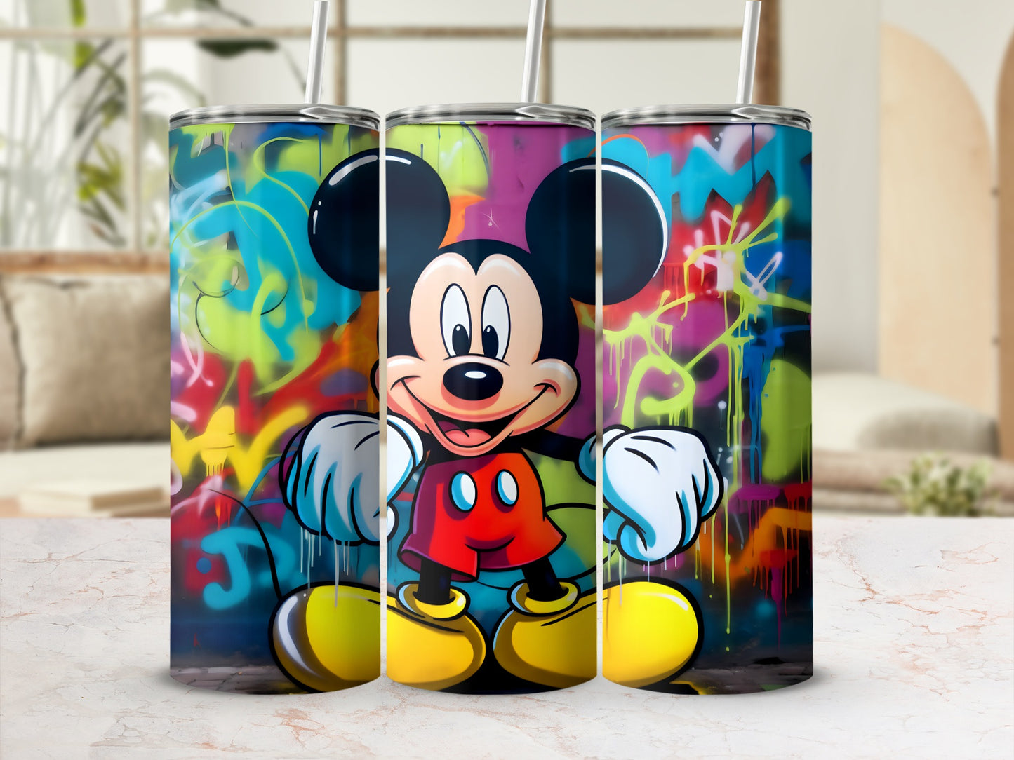 Colorful Mickey Mouse Spray Paint Art Tumblers