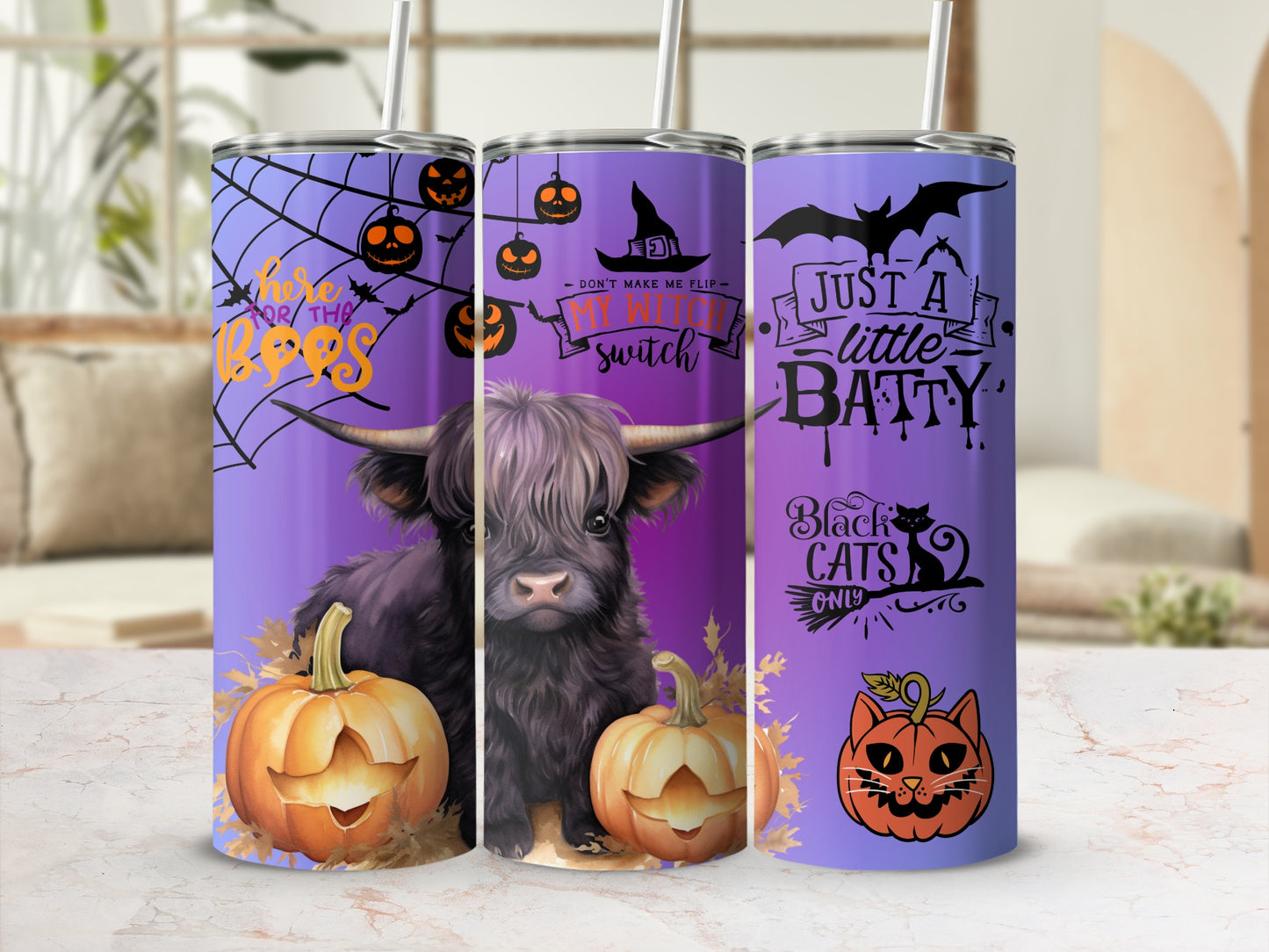 Halloween-Themed Tumblers with Whimsical Designs