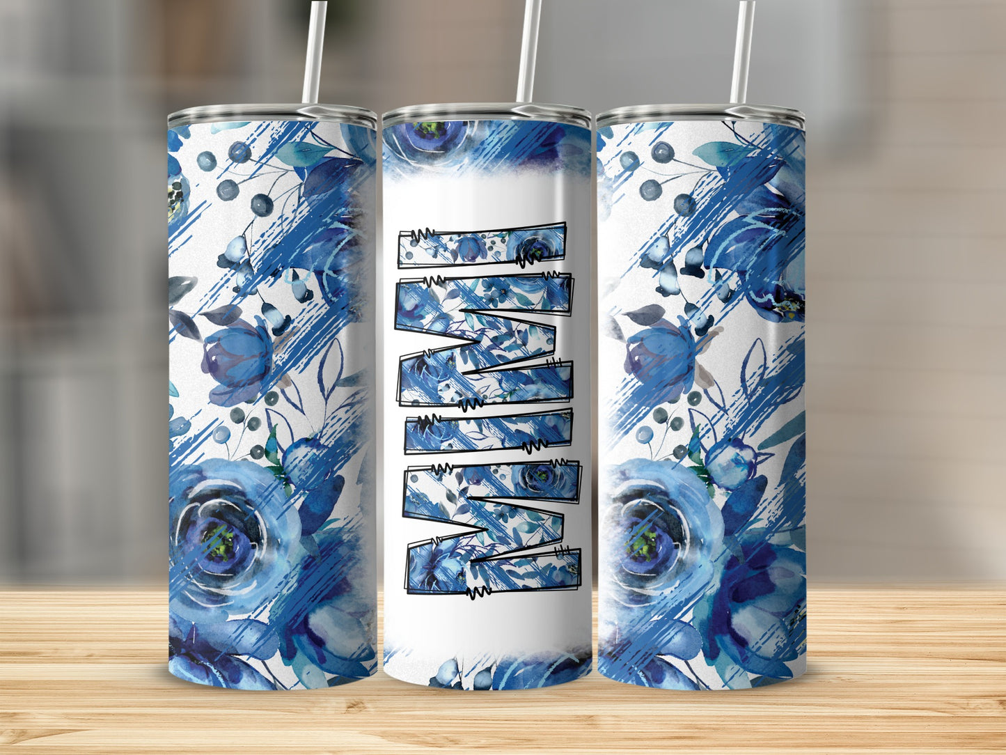 Blue Floral Watercolor MAMA Design Tumbler product type