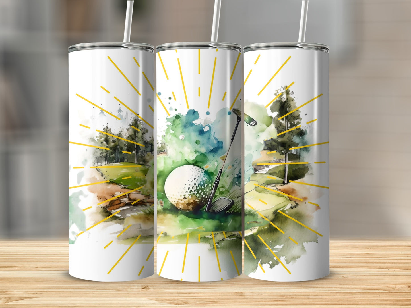 Scenic Golf Course Tumbler with Sunburst Design