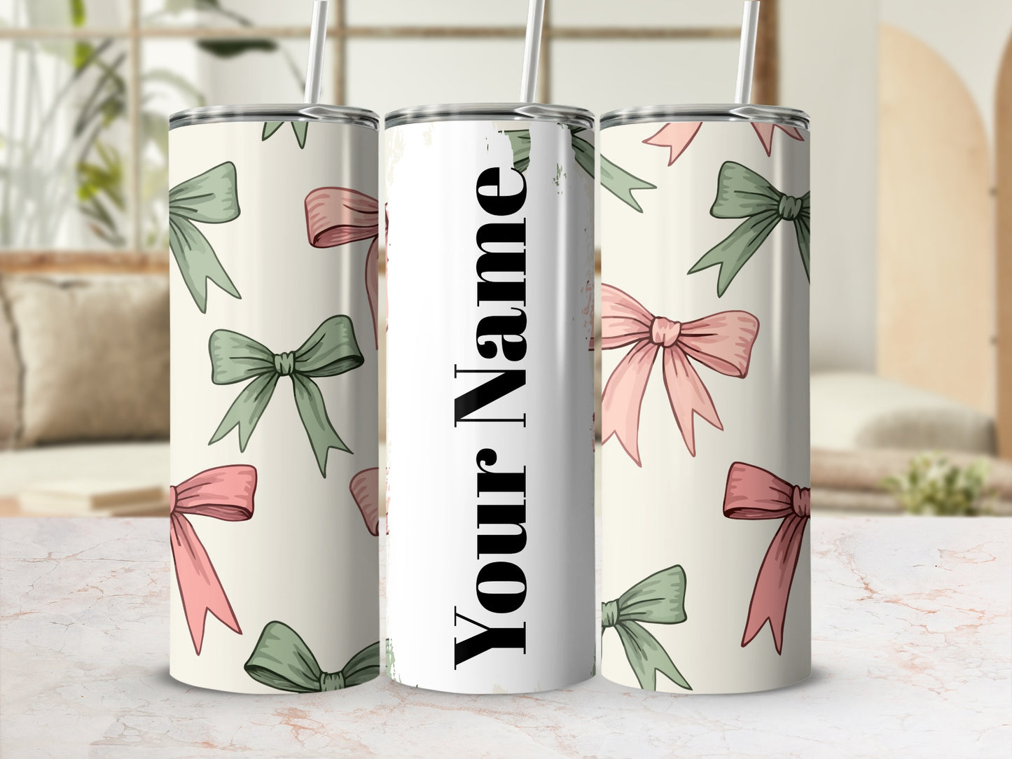 Customizable Bow Pattern Tall Tumbler for Personalized Gifts