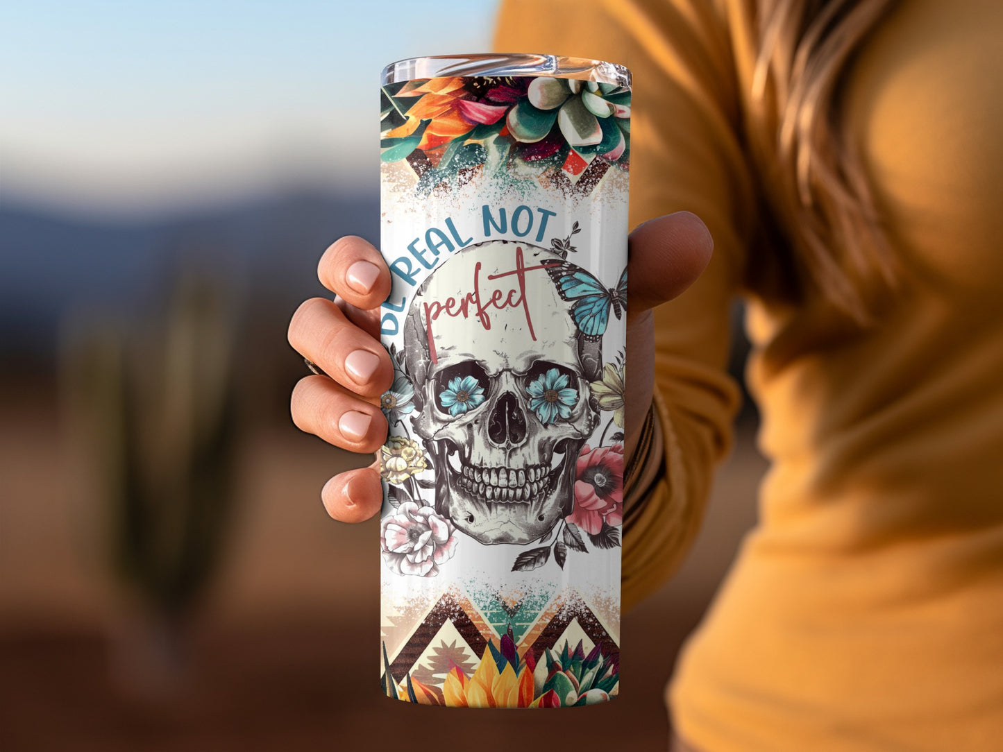 Real Not Perfect Skull Floral Design Tumbler