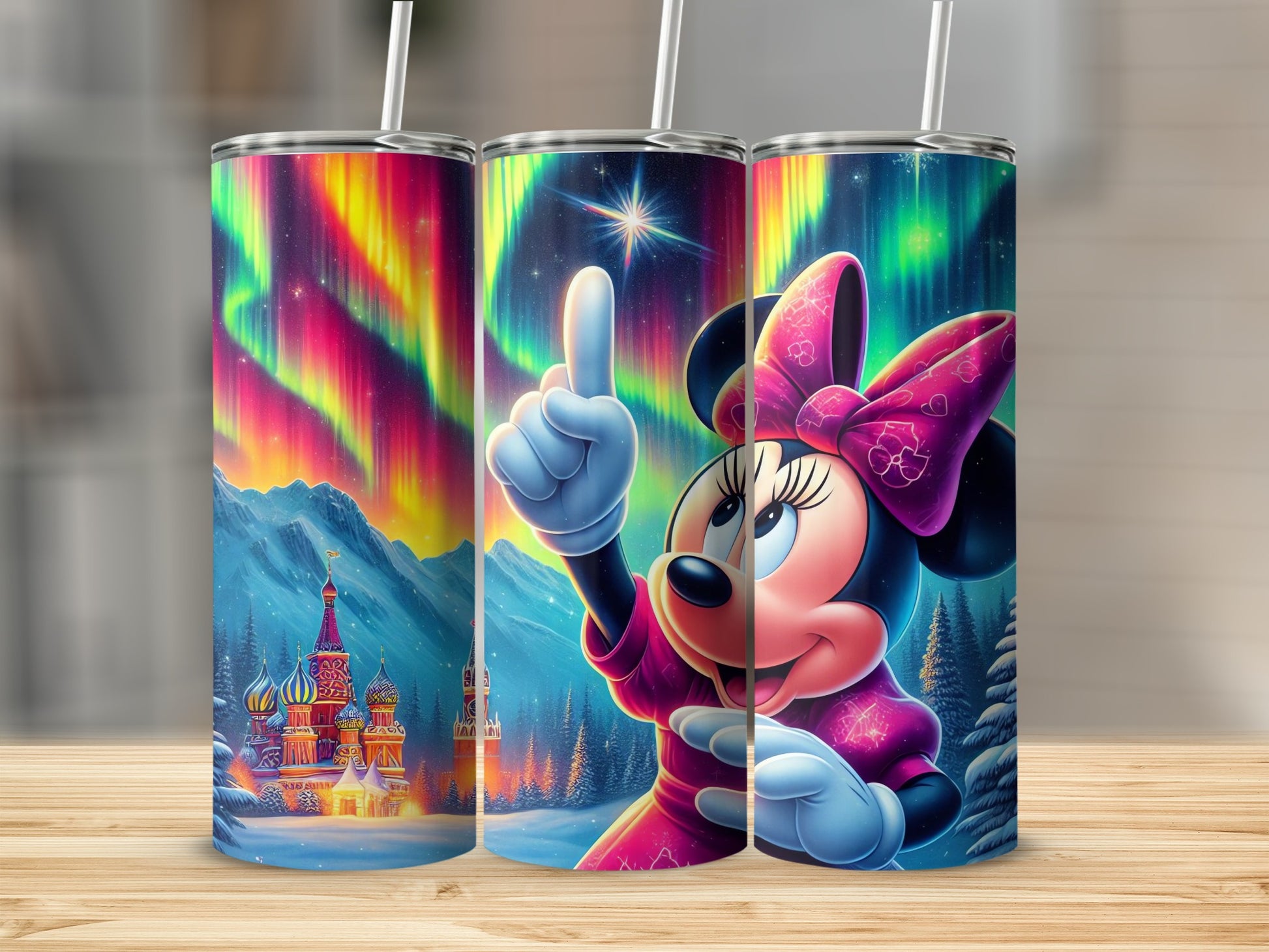 Minnie Mouse Northern Lights Themed Tumbler