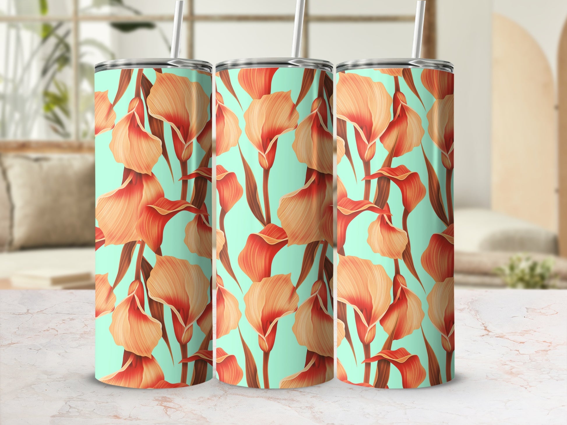 Elegant Floral Design Tumbler for Coffee Beverages