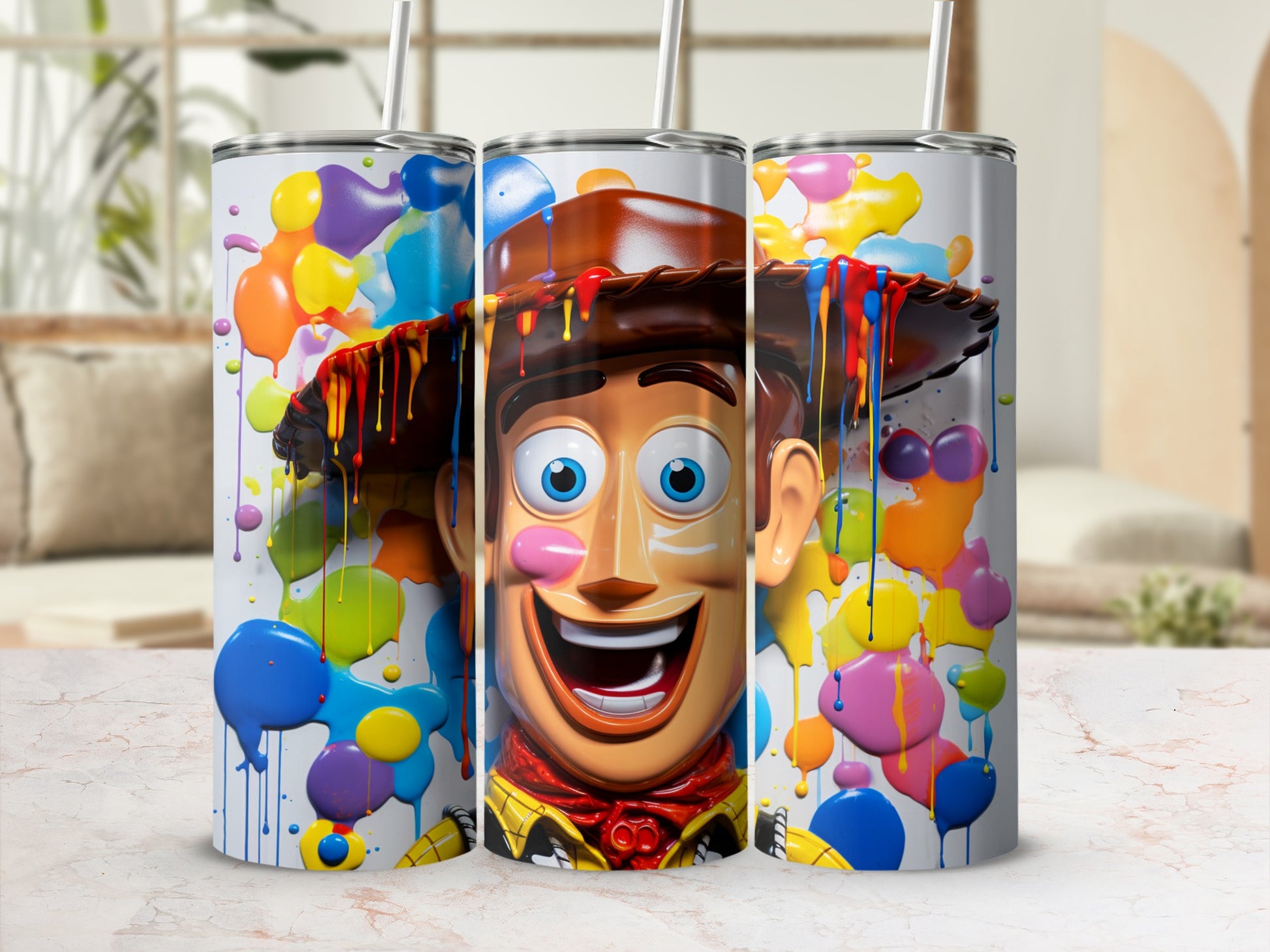 Colorful Cartoon Character Tumbler with Painted Design