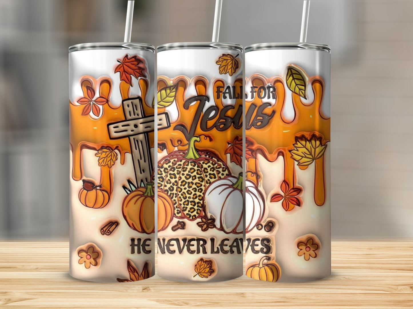 Fall For Jesus He Never Leaves Autumn Tumbler