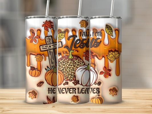 Fall For Jesus He Never Leaves Autumn Tumbler