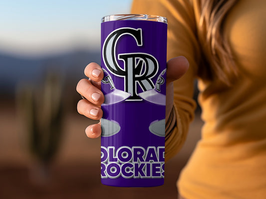 Colorado Rockies Baseball Helmets On Purple Star Design Tumblers