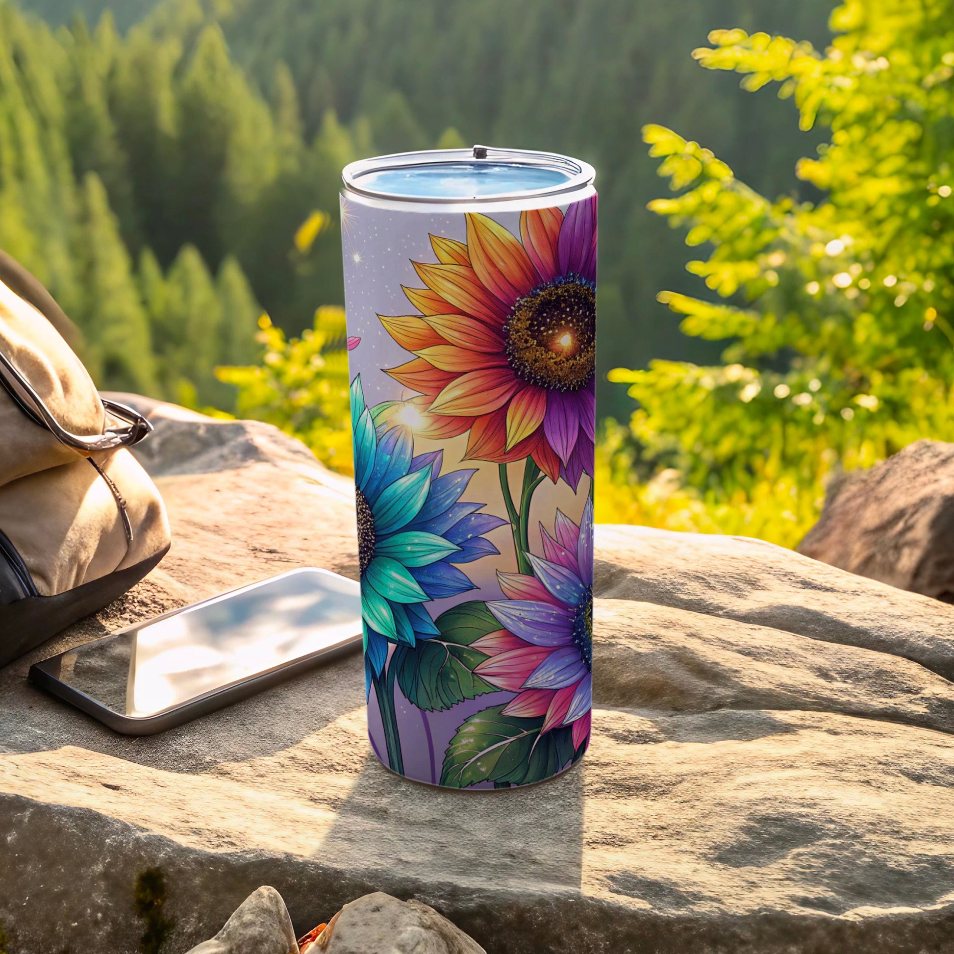Vibrant Sunflower and Galaxy Floral Print Tumbler