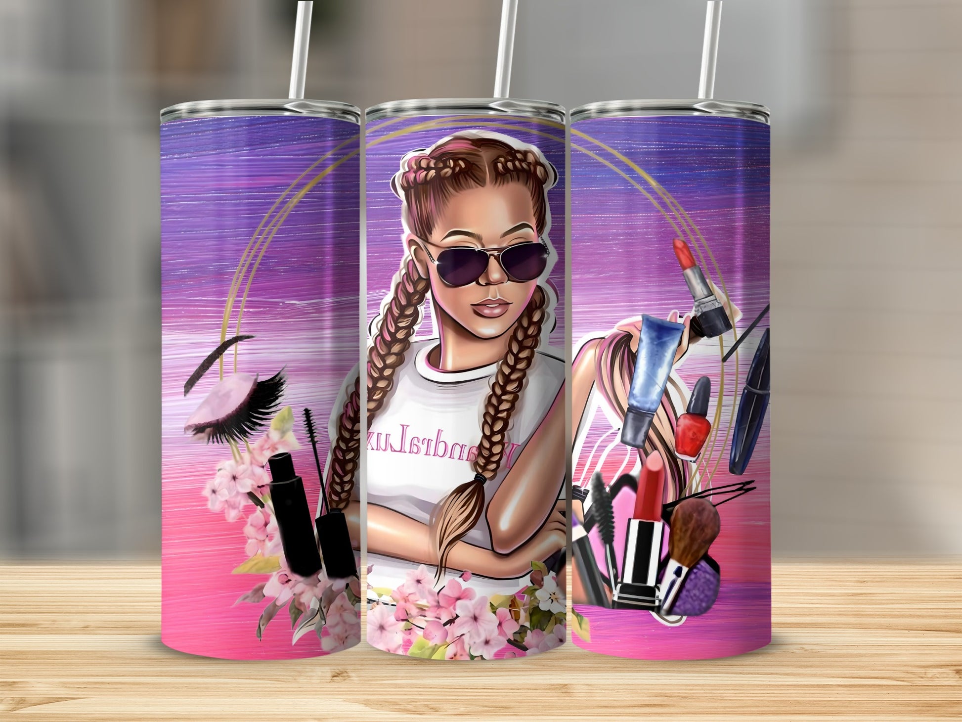 Trendy Beauty Themed Tumbler with Makeup Accessories