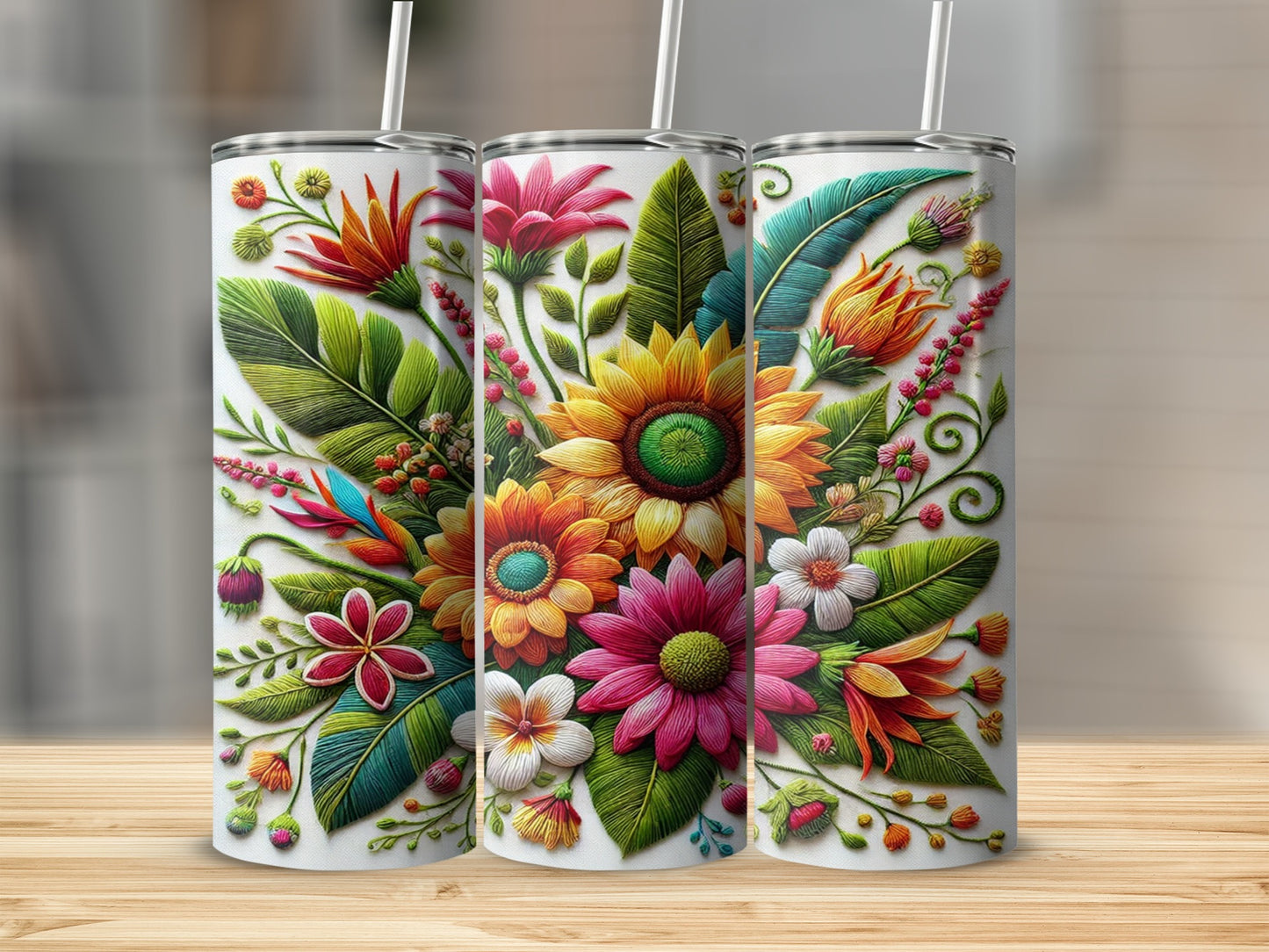 Colorful Tropical Flower Design Insulated Tumbler