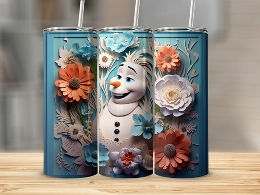 Olaf Character with Colorful Floral Design Tumbler