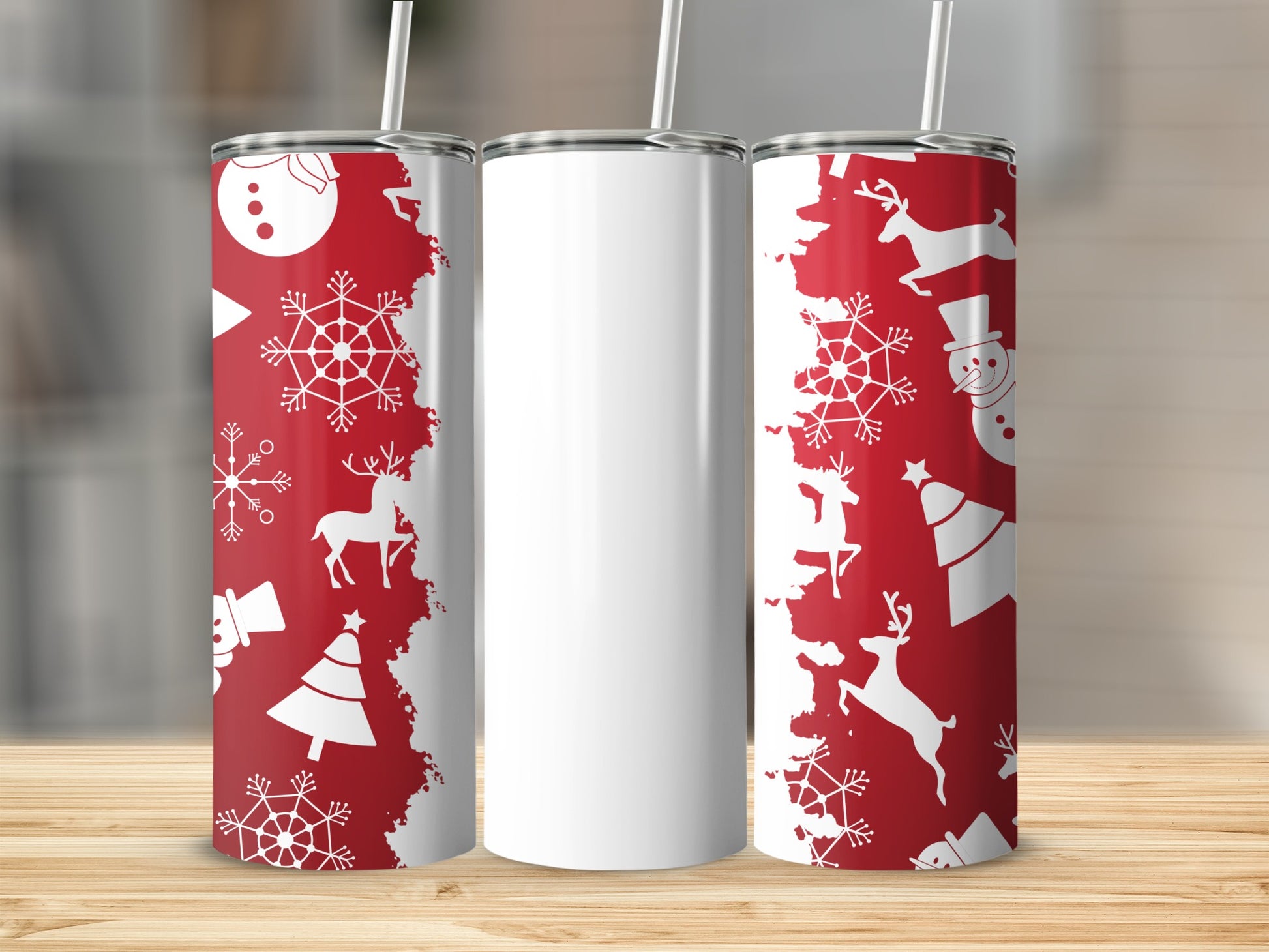 Festive Red and White Holiday Themed Tumbler Cup