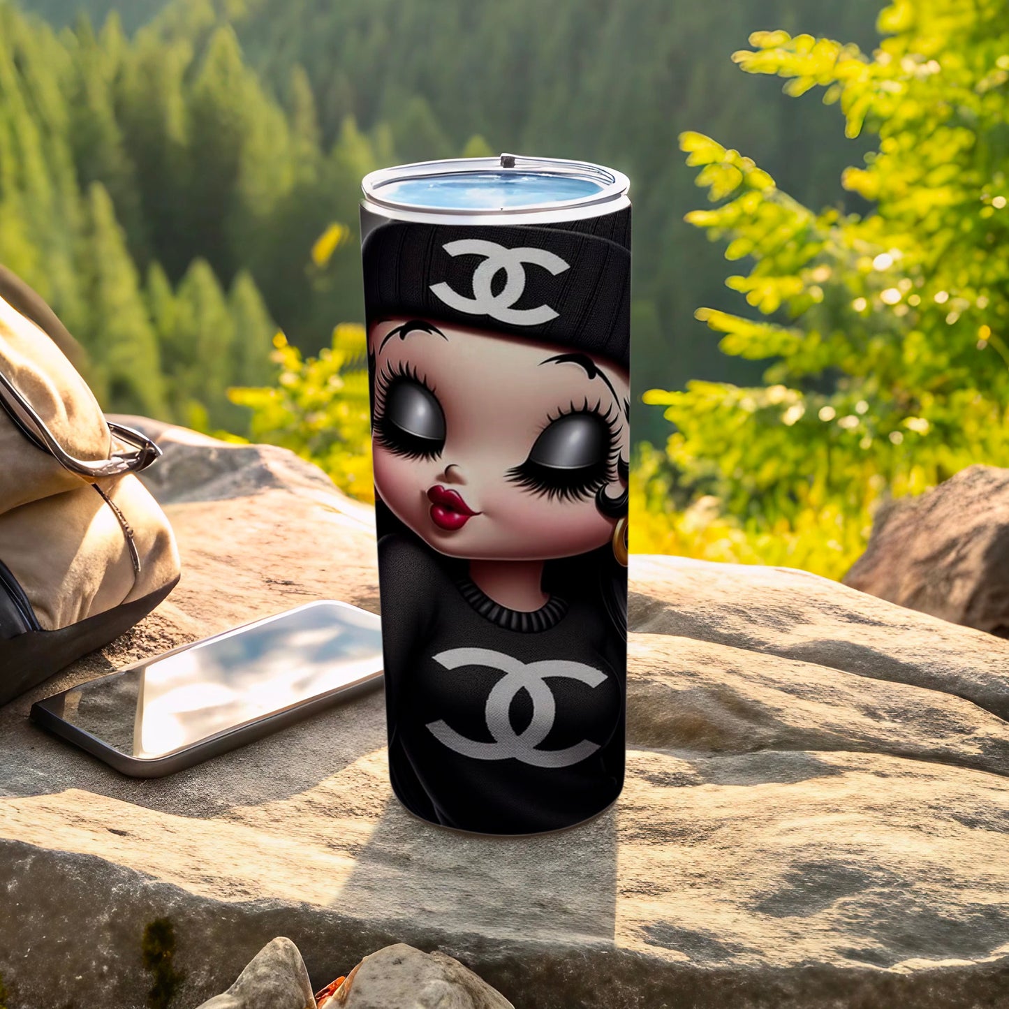 Cute Cartoon Girl with Stylish Logo Tumbler Cup