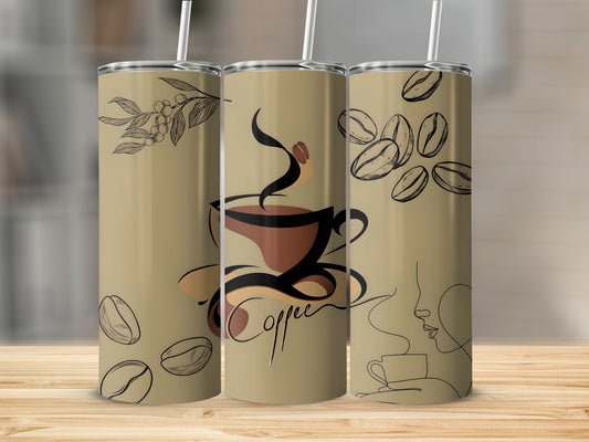 Coffee Art Design Tumbler with Straw Beverage Holder