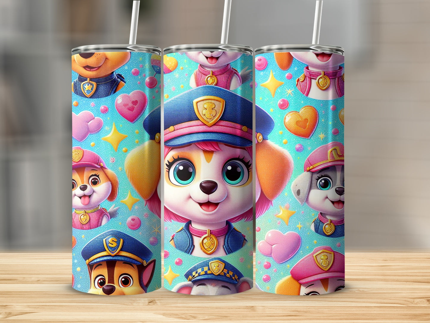 Adorable Cartoon Characters on Light Blue Tumbler Cup