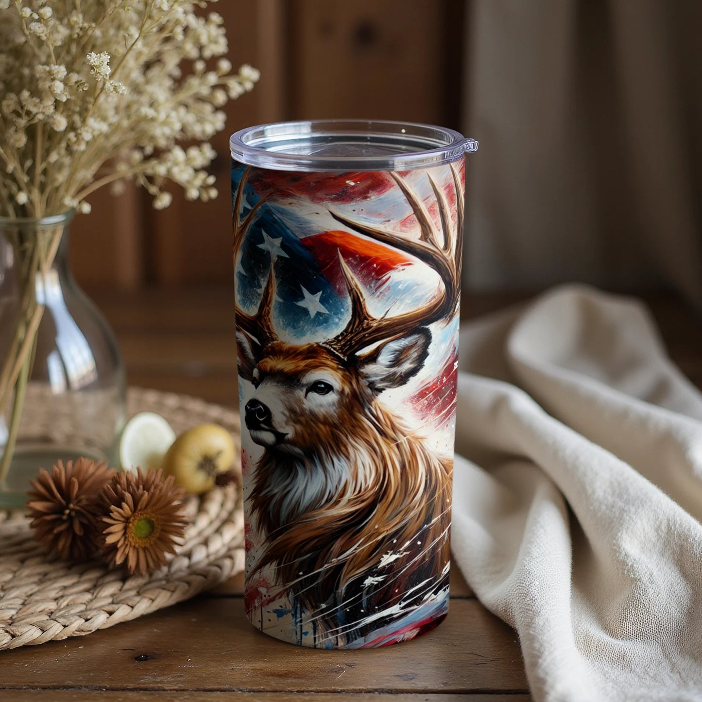 Majestic Deer With American Flag Insulated Tumbler