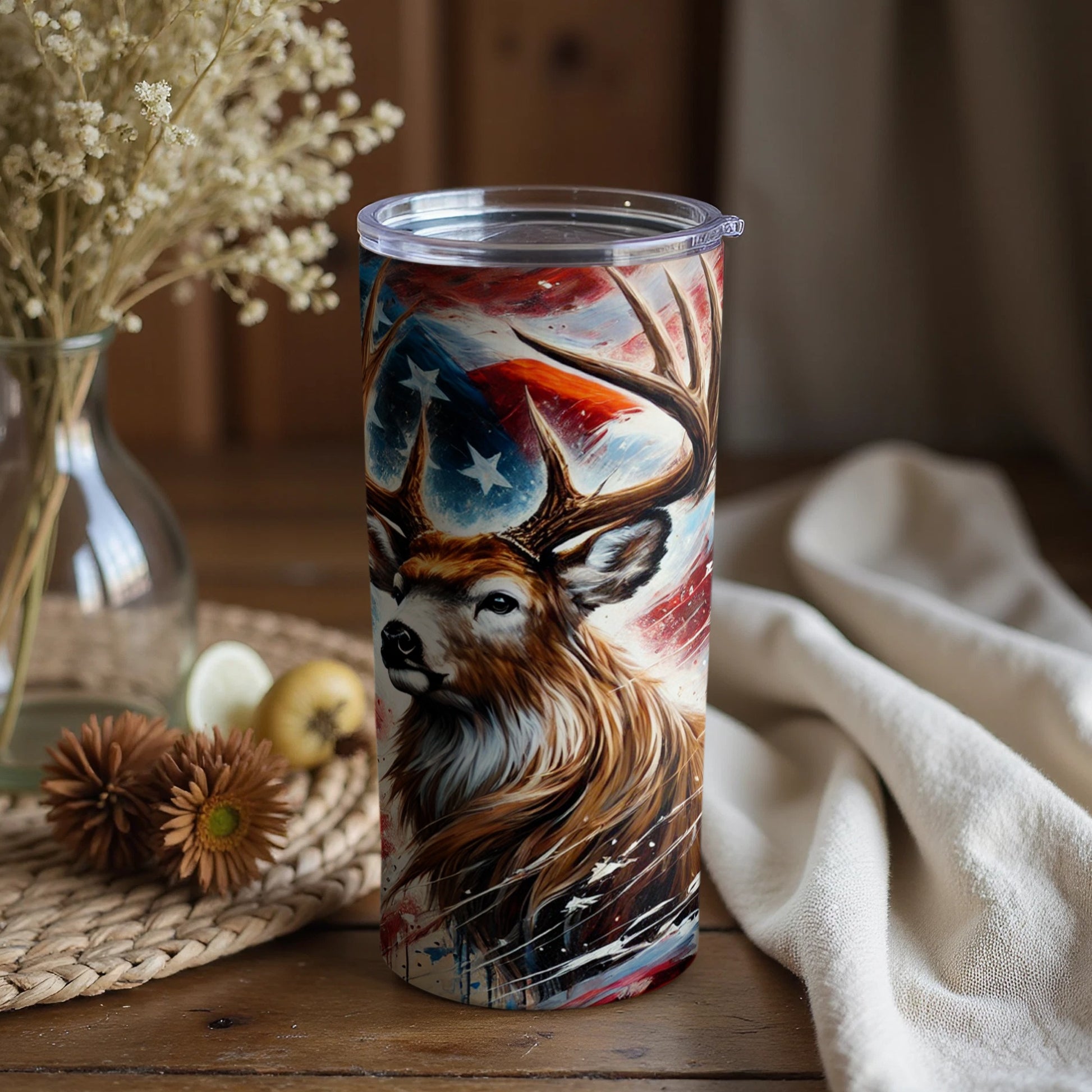 Majestic Deer With American Flag Insulated Tumbler
