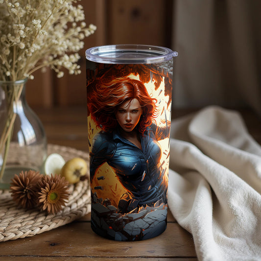 Fiery Illustration on Durable Travel Tumbler Product