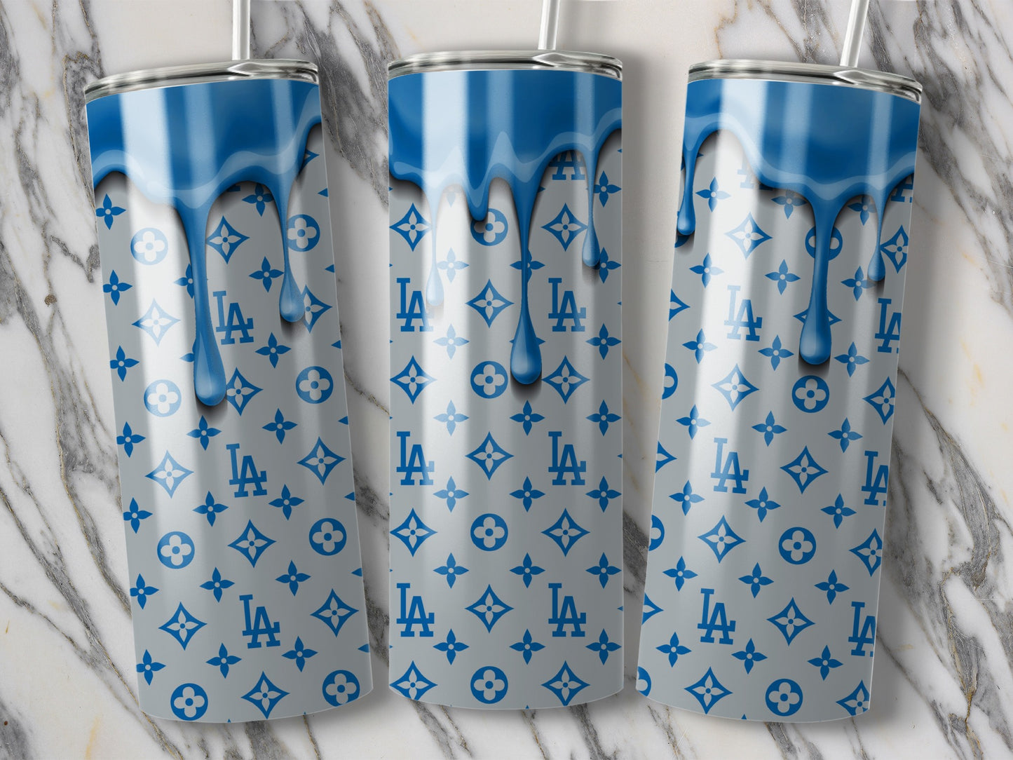 Blue Drip LA Dodgers Logos Art Pattern Design Tumblers