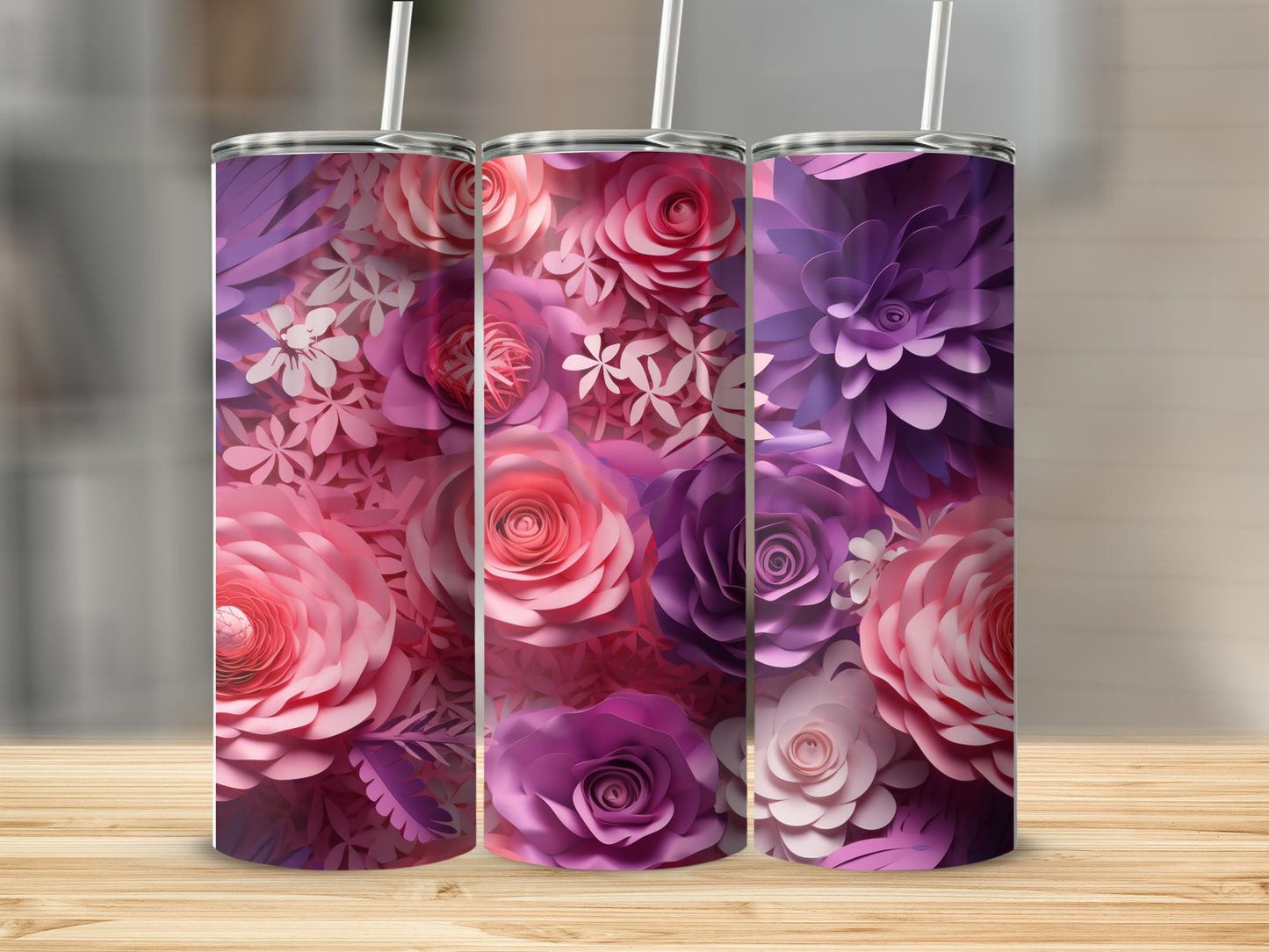 Pink Purple Paper Cut Floral Design Tumbler product type