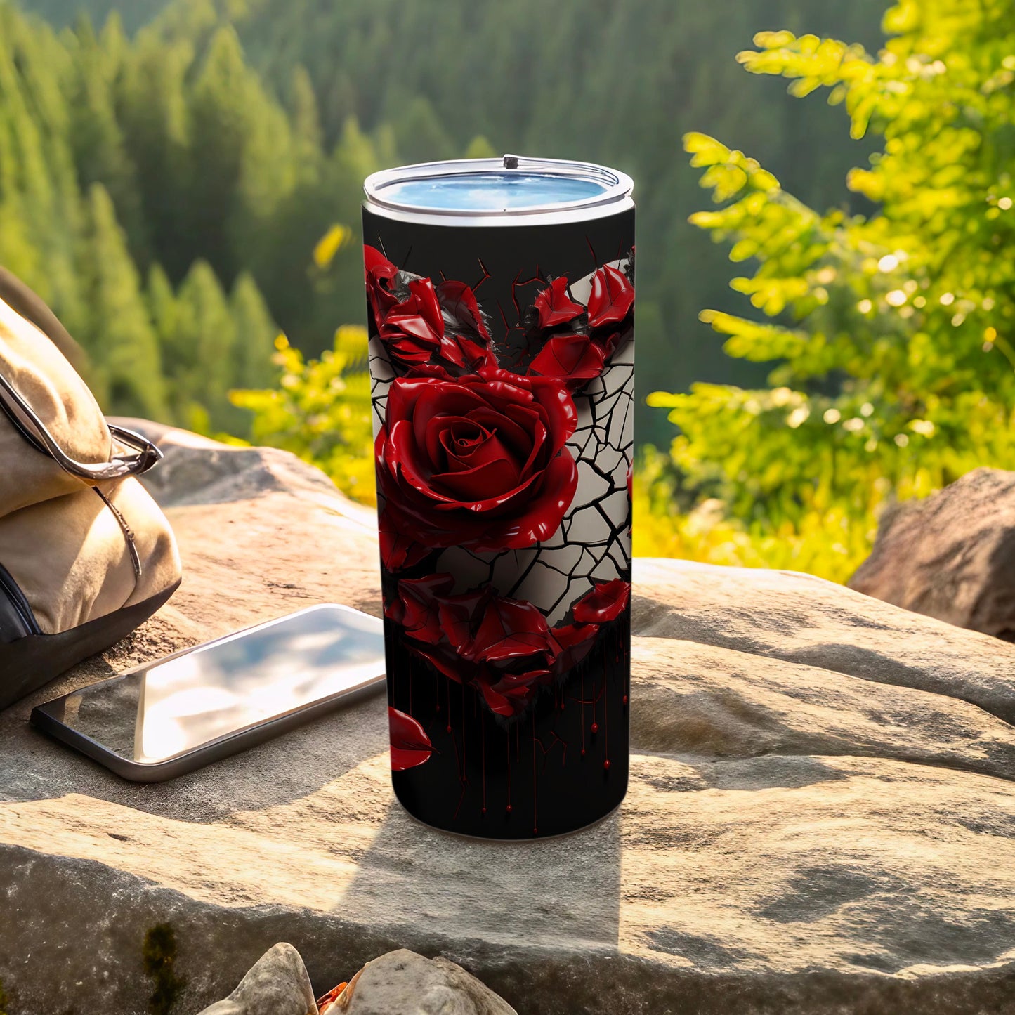 Red Rose and Cracked Glass Design Tumbler Product