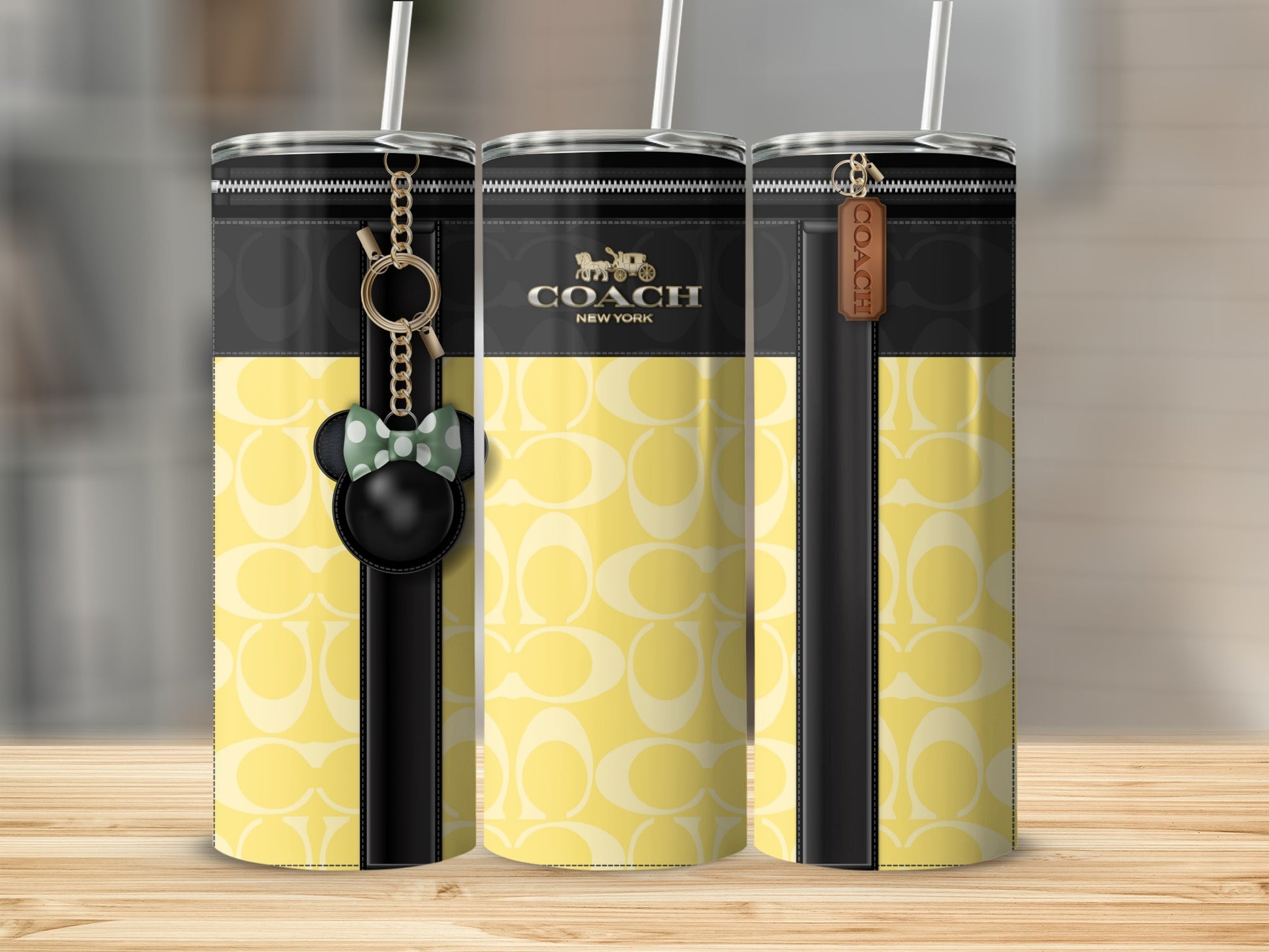 Yellow and Black Branded Tumbler with Keychain Accessory
