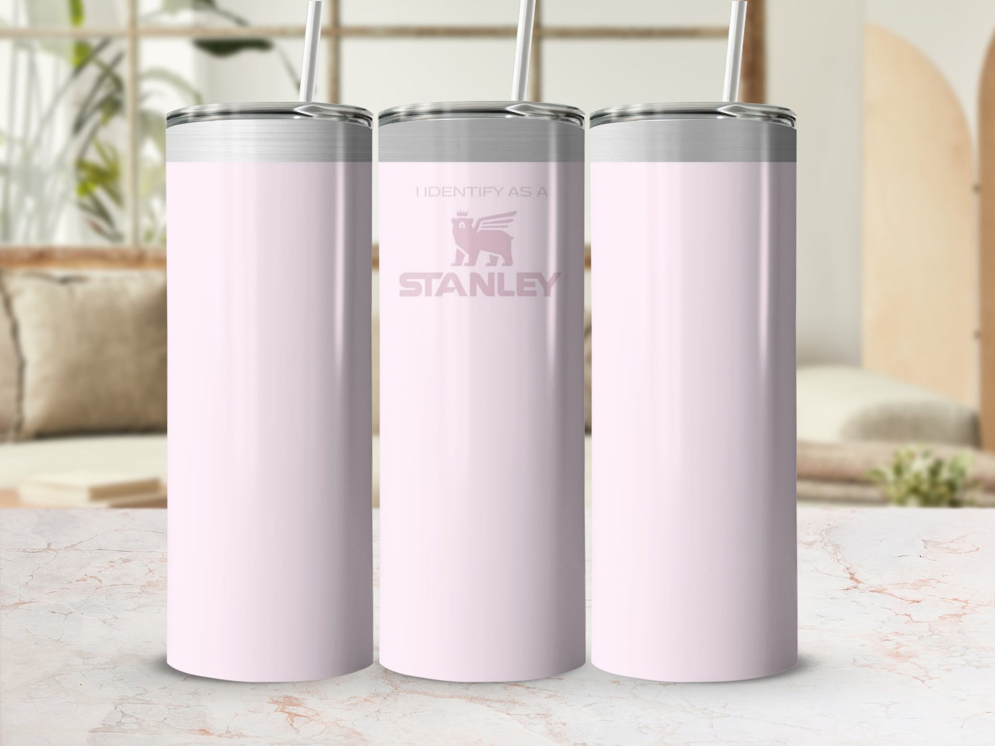 I Identify As A Stanley Tumbler Engraved Design Flask