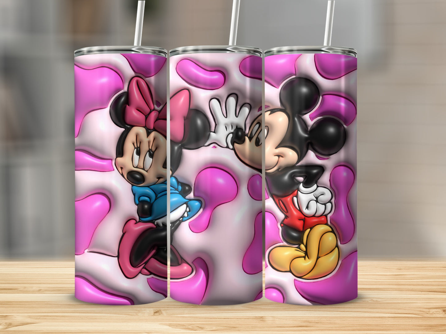 Minnie and Mickey Mouse Tumbler Pink Swirl Design