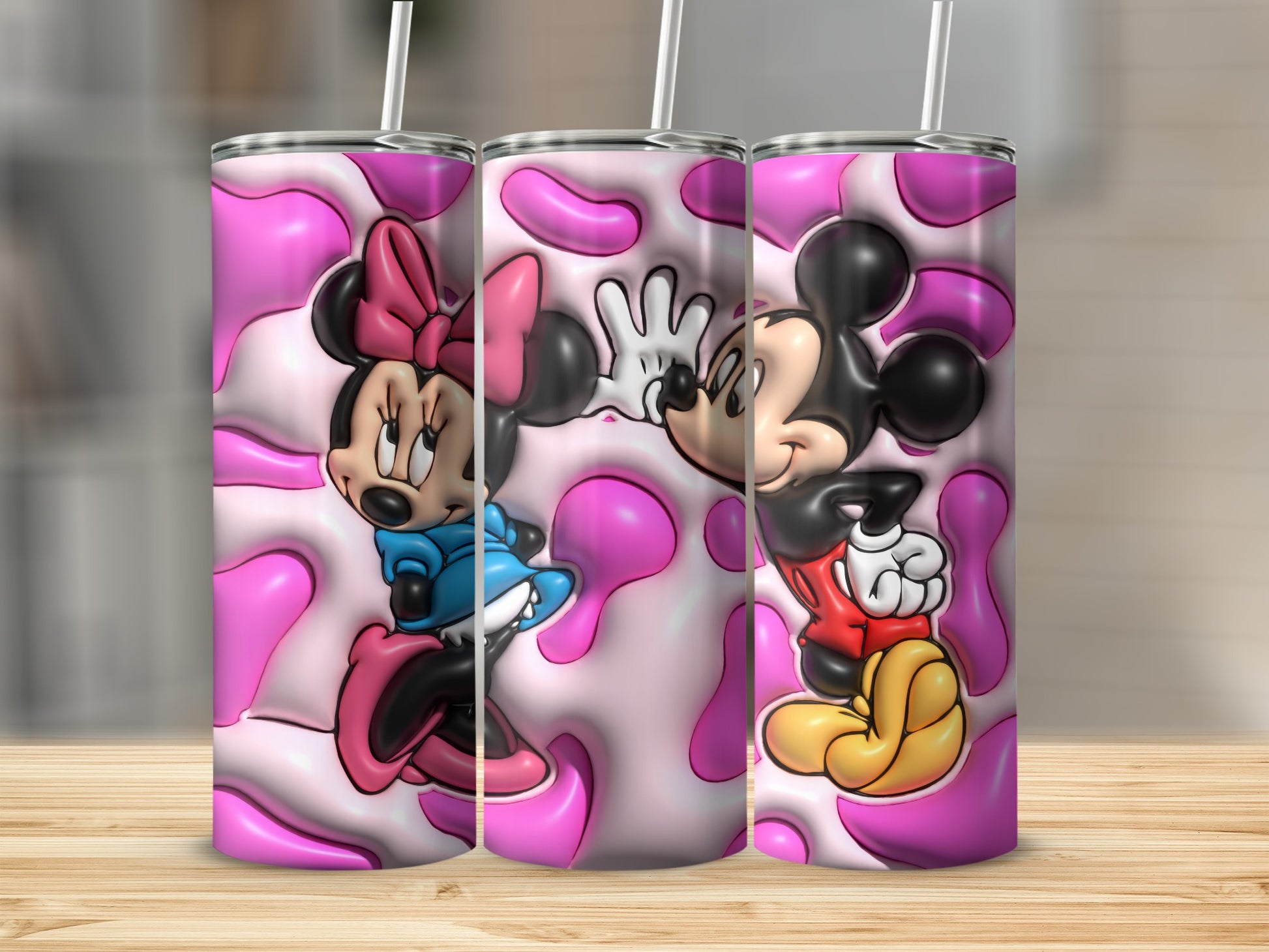 Minnie and Mickey Mouse Tumbler Pink Swirl Design