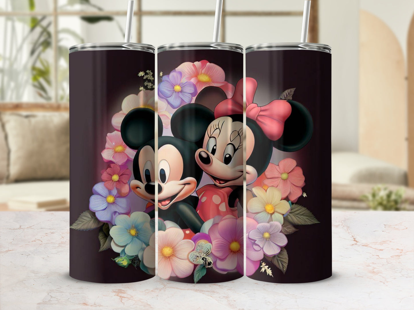 Cute Cartoon Characters with Floral Design Tumbler