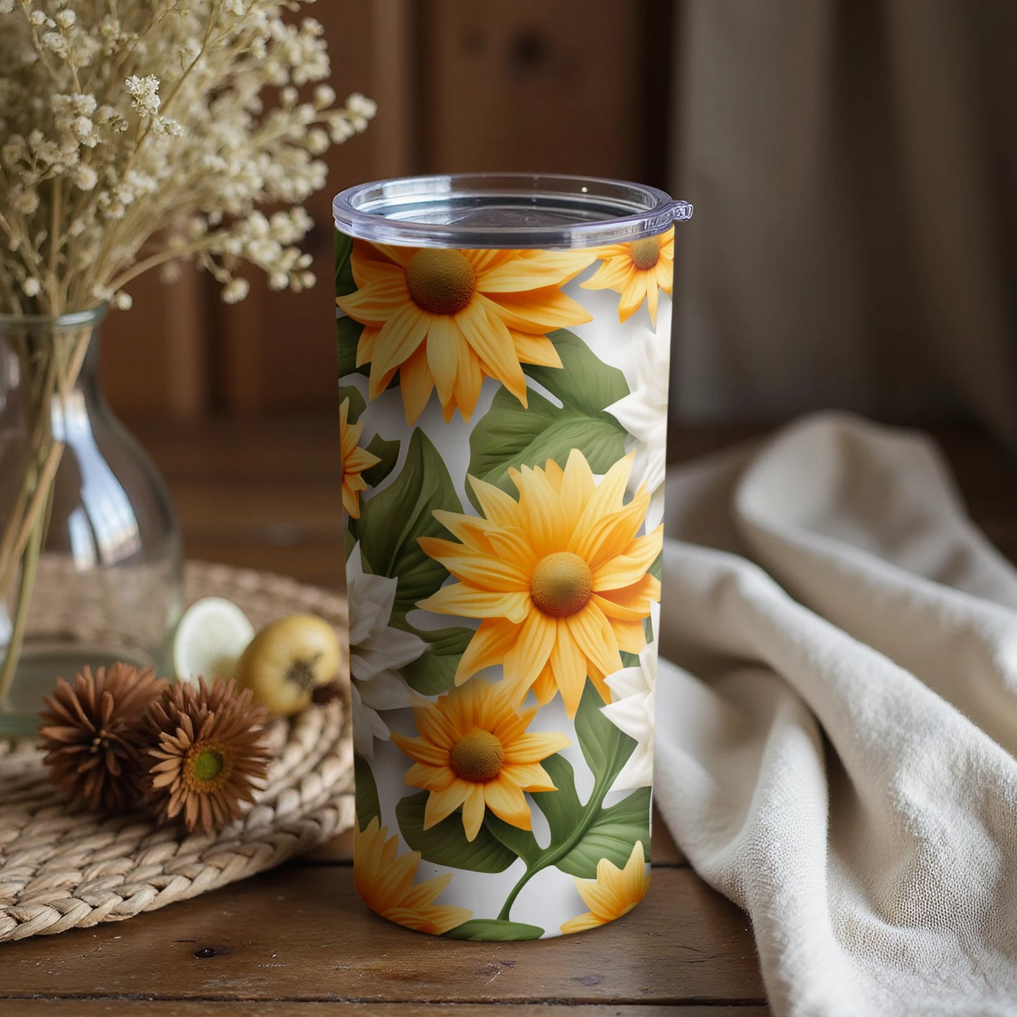 Sunflower Patterned Floral Design Tumbler for Drinks