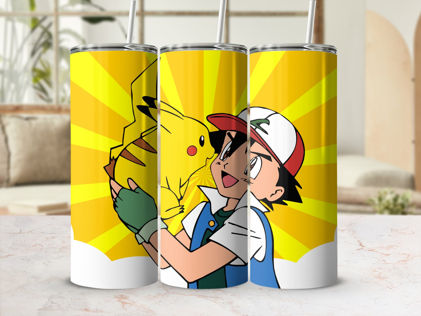 Pikachu and Trainer Artwork Tumbler Cup with Straw