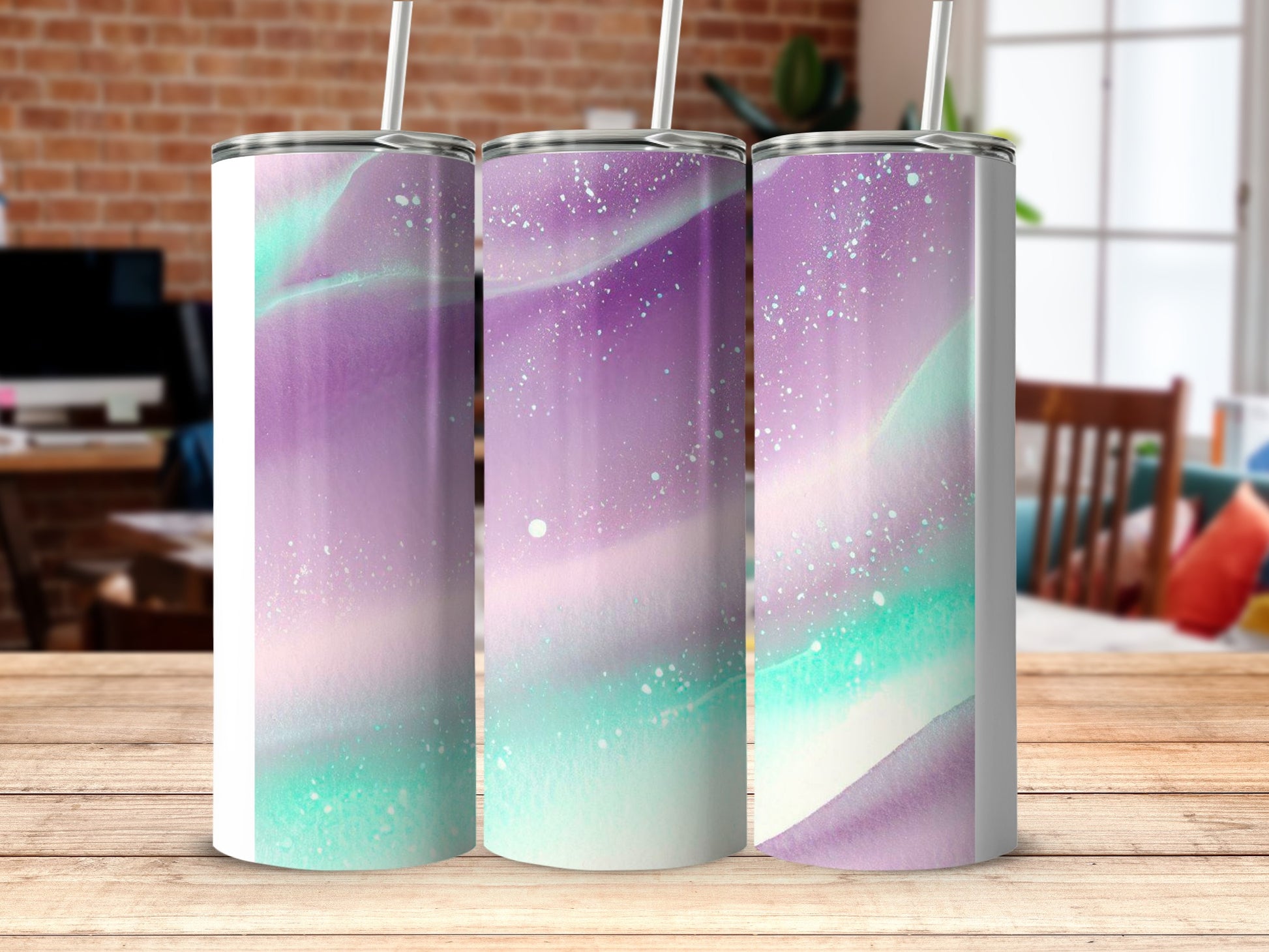 Stunning Abstract Multicolor Tumblers with Straws
