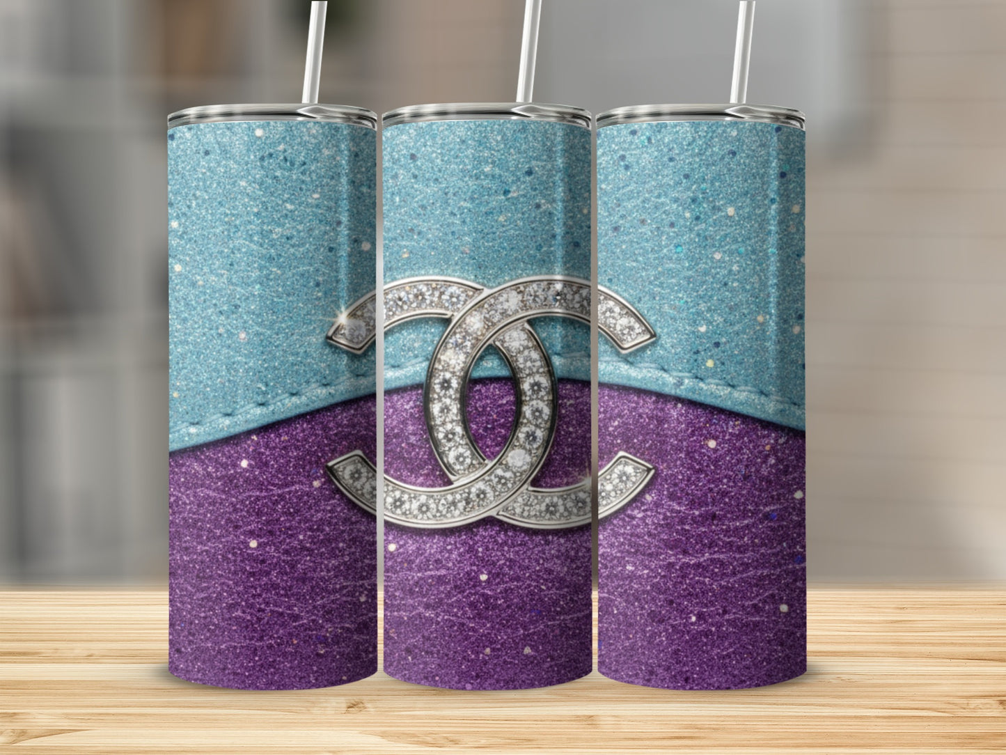 Luxurious Blue and Purple Glitter Tumbler Design
